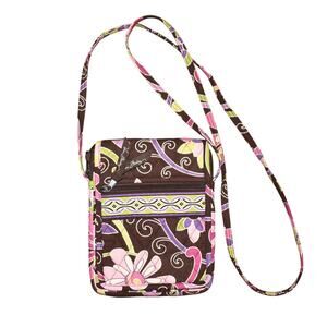 VERA BRADLEY $85 Mini Crossbody Bag Brown Pink Floral‎ Quilted Cotton Flap Purse